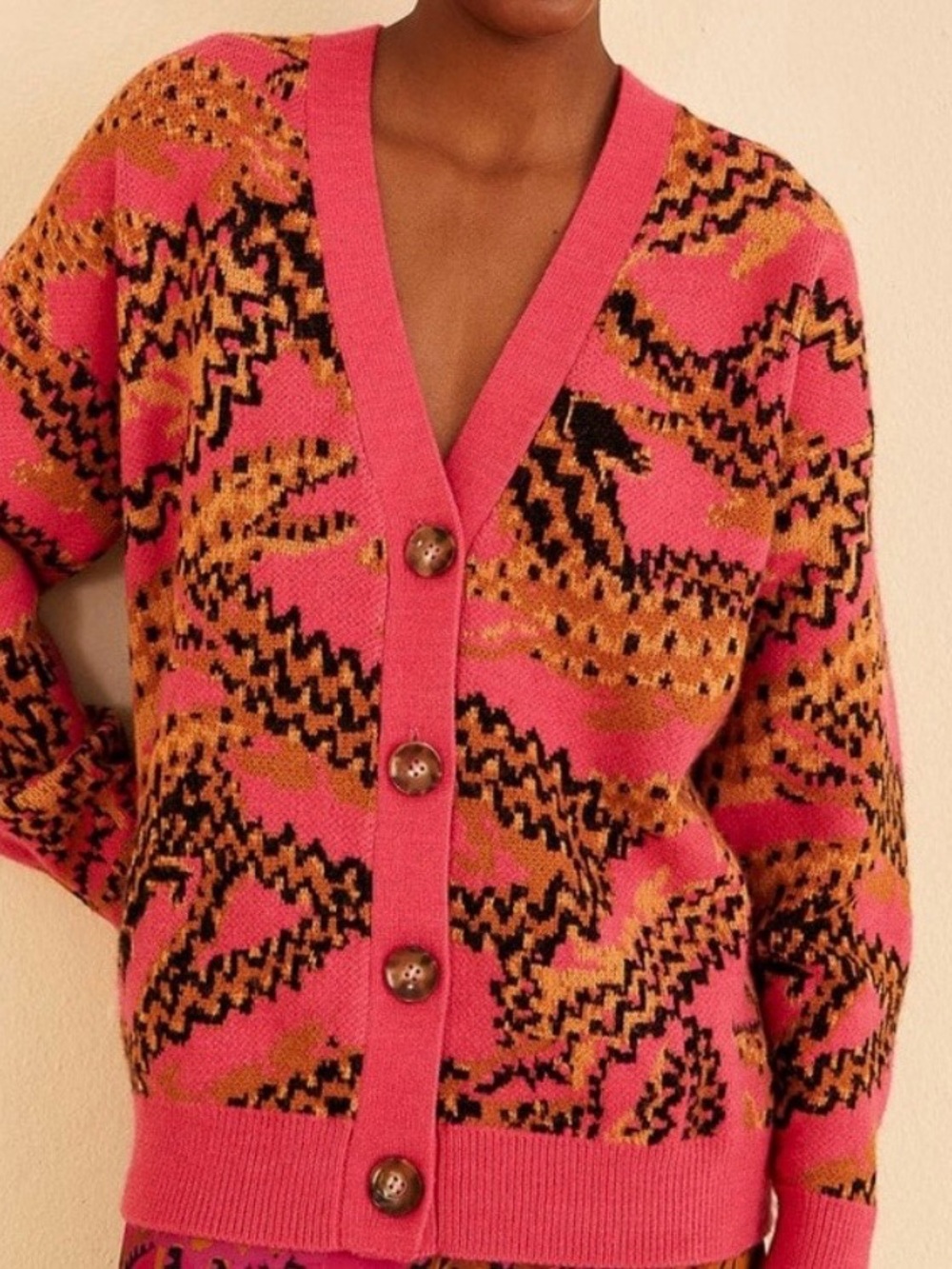 Farm Rio Pink Croco Knit Cardigan- Size XXS